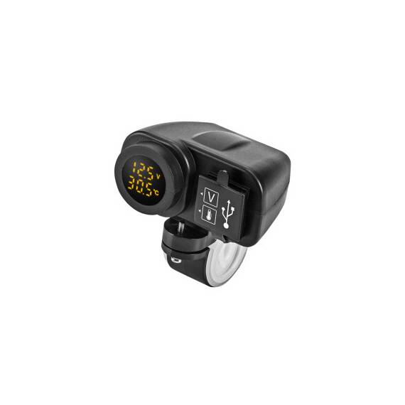 Voltmetru moto 12V cu termometru si mufa USB  Cod: MC036 - - Roveli