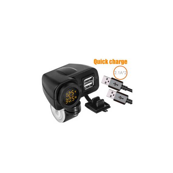 Voltmetru moto 12V cu termometru si mufa USB  Cod: MC036 - 4- Roveli