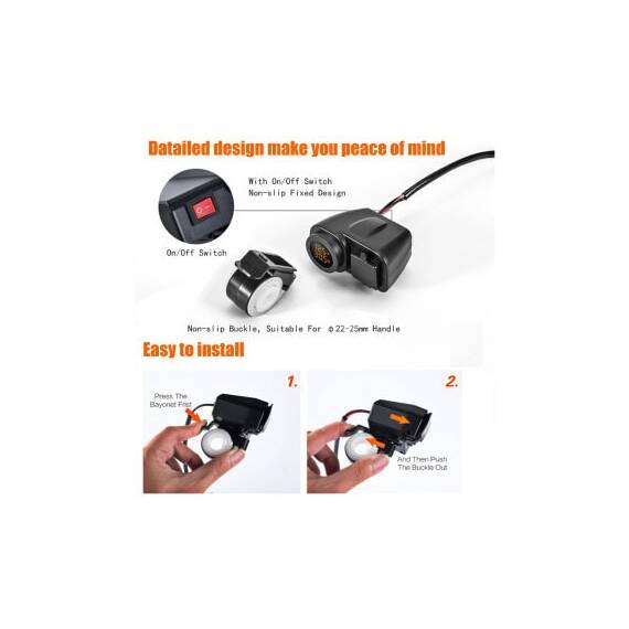 Voltmetru moto 12V cu termometru si mufa USB  Cod: MC036 - 3- Roveli