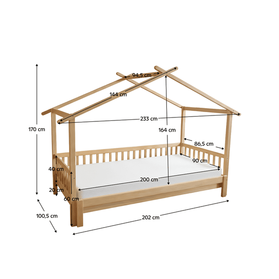 Pat Montessori cu pat suplimentar, natural, 90x200, KESIO - 4- Roveli