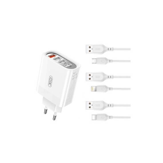 Incarcator retea 4 USB 1USB Quick charge QC3.0 + 3USB 2.4A cu cablu compatibil Lighting (Iphone)  Cod:XO-L100A - 3- Roveli