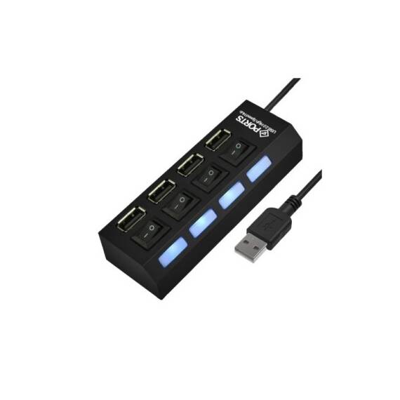 Hub USB multiplu 4 porturi USB 2.0 High Speed cu intrerupator LED si alimentare DC - 4- Roveli