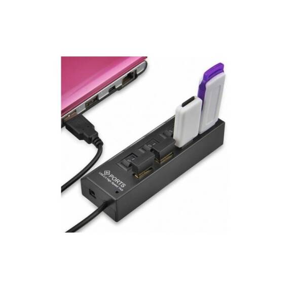 Hub USB multiplu 4 porturi USB 2.0 High Speed cu intrerupator LED si alimentare DC - 2- Roveli