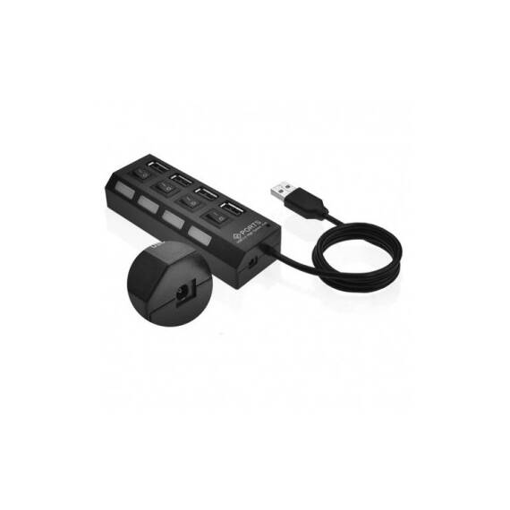 Hub USB multiplu 4 porturi USB 2.0 High Speed cu intrerupator LED si alimentare DC - 3- Roveli