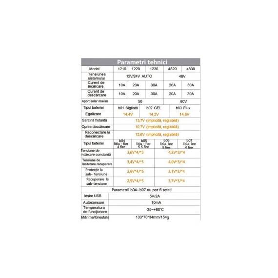 Regulator tensiune panou solar 10A 12V 24V cu 2 porturi USB pentru baterii auto si sisteme off grid Cod: BK87430 - - Roveli