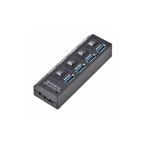 Hub USB multiplu 4 porturi USB 2.0 High Speed cu intrerupator LED si alimentare DC - 5- Roveli