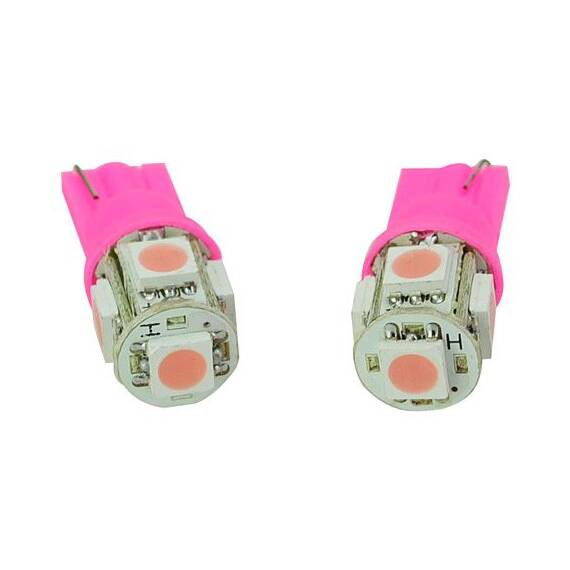 Bec pozitie T10 5 led SMD 5050  lumina roz 12V (pret/set) - - Roveli