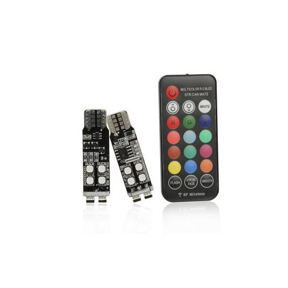 Set 2 becuri pozitie RGB T10 cu telecomanda 10 LED SMD2835 12V Cod: ZC-RF1 - - Roveli