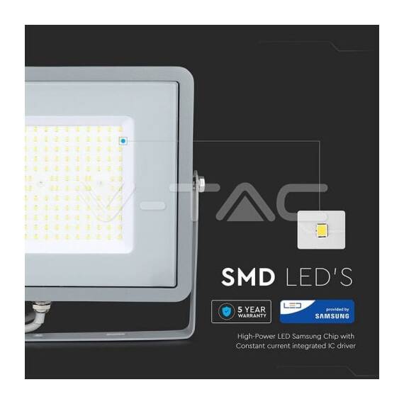 Proiector LED SMD 100W Cip SAMSUNG Slim Gri 6400K 120LM/W COD:771 - 2- Roveli
