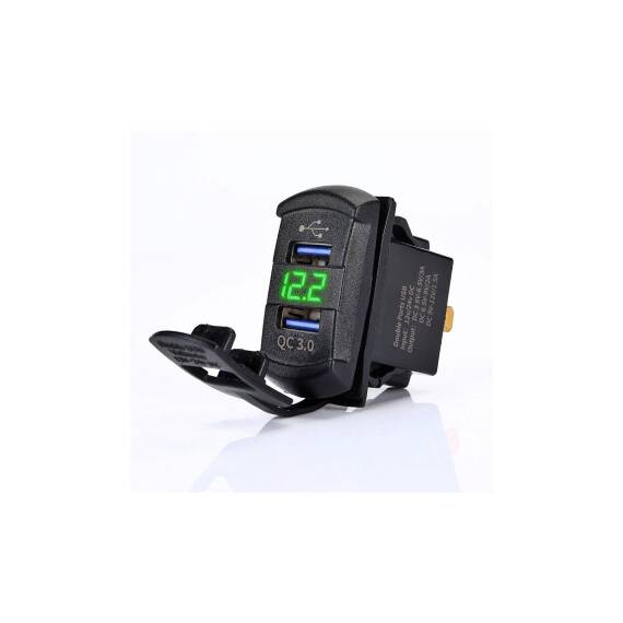 Mufa bord incarcator USB QC3.0  cu  voltmetru 12-24V  Cod: DS2057 - 4- Roveli