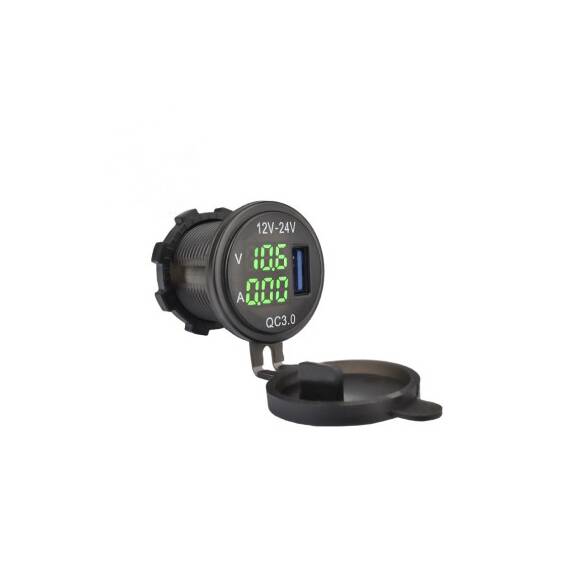 Mufa bord incarcator USB QC3.0 + voltmetru 12-24V Cod: DS2031 - 4- Roveli