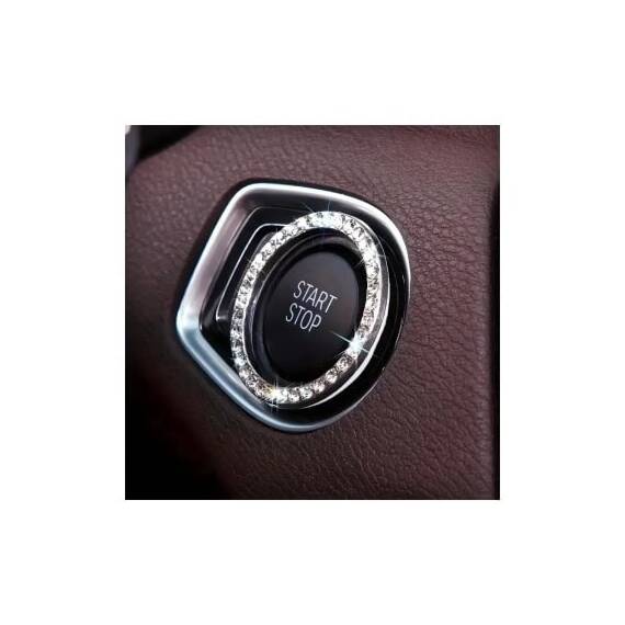 Ornament argintiu universal pentru buton start-stop, cu cristale stralucitoare Cod: JS-21 - - Roveli