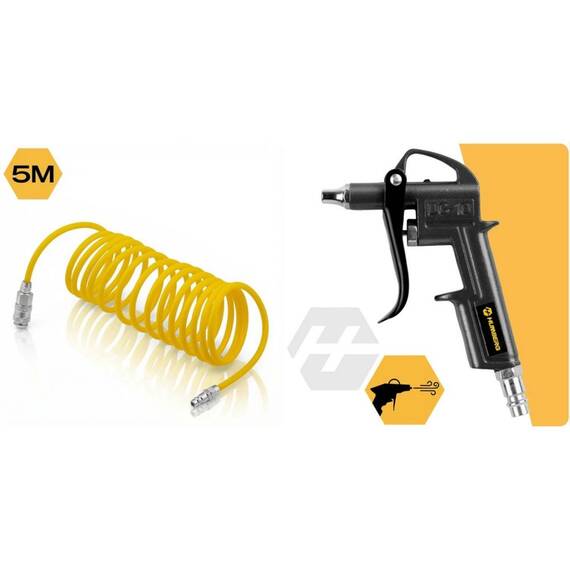 Trusa de scule pneumatice cu 8 piese pentru compresor, cablu flexibil de 40 cm, cablu spiralat de 5 m, rezervor superior de 600 ml, pistol de intretinere 1 l - 4- Roveli