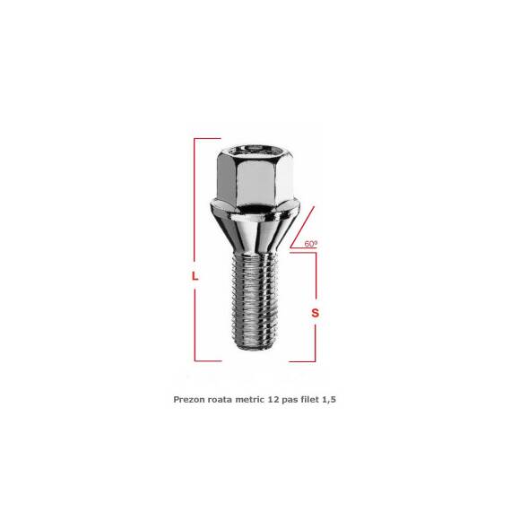 Prezoane pentru jante de aluminiu, M14x1,25 mm, cu con drept, lungime 28 mm, cap cheie 17 Cod: B175 - 2- Roveli