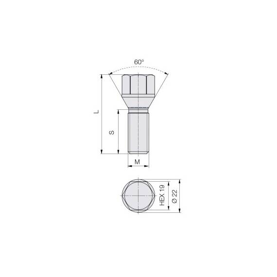 Prezoane pentru jante, M16x1,5 mm, lungime 28mm, cap cheie 19 cu con drept  Cod: B1051 - - Roveli