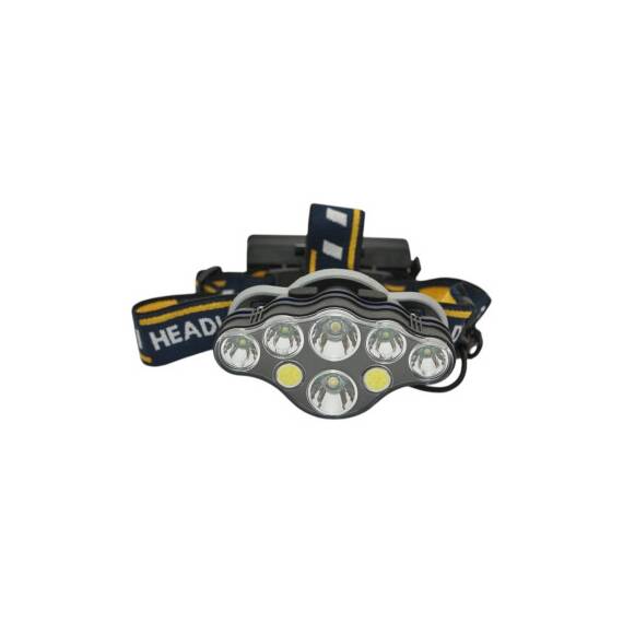 Lanterna frontala de cap cu 8 LED-uri, 3 moduri iluminare, baterie 2200mAh reincarcabila USB Crownman Cod: DISUF01 - 8- Roveli