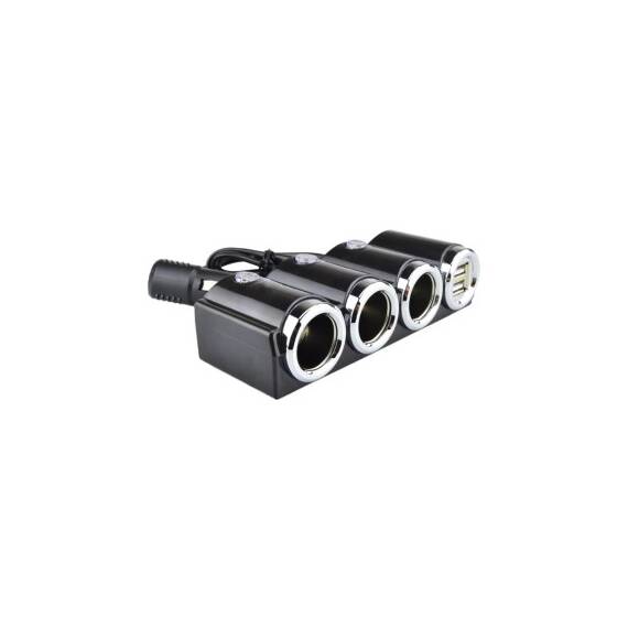 Prelungitor priza bricheta auto 3 iesiri si 2 porturi USB Cod: 1503 - - Roveli