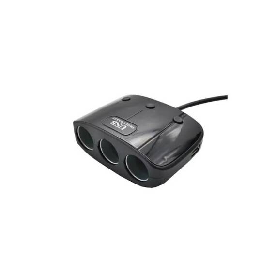 Prelungitor priza auto 3 cai cu intrerupator individual si 2 porturi USB Cod: K358 - - Roveli