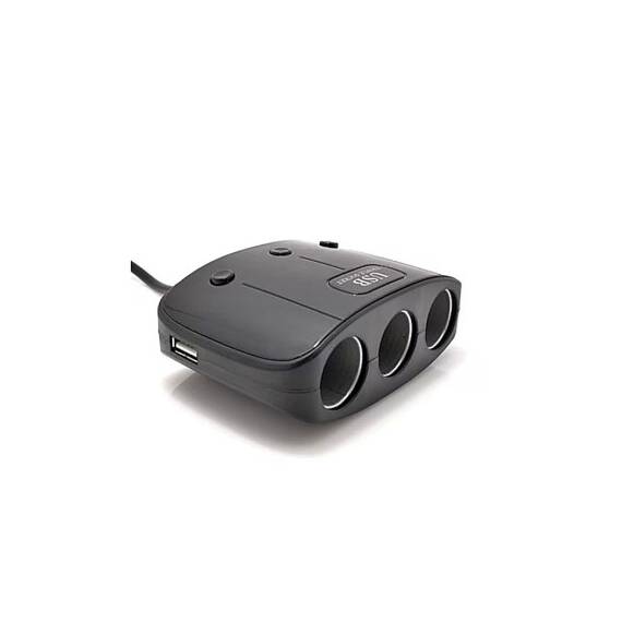 Prelungitor priza auto 3 cai cu intrerupator individual si 2 porturi USB Cod: K358 - 2- Roveli