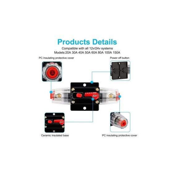 Siguranta automata cu buton reset 80A Cod: A207 - 4- Roveli