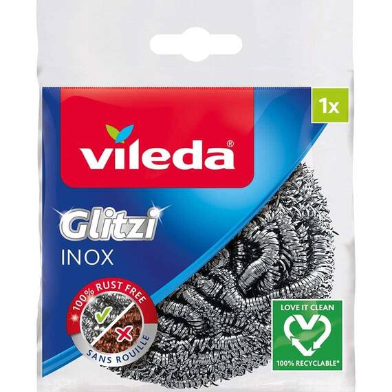 Burete vase Vileda Glitzi, din sarma otelita, curatare intensiva, rezistent la rugina, 1 buc, argintiu - - Roveli