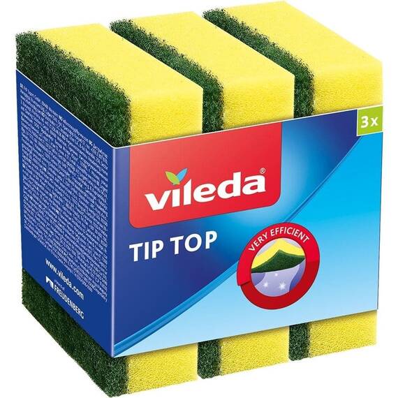 Burete vase, spuma poliuretanica si fibra abraziva, curatare eficienta, set 3 buc, galben si verde - - Roveli