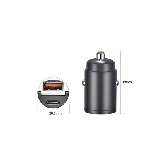 Incarcator auto mini Quick Charge QC4.0 100W si PD30W USB metal compatibil 12V 24V Cod: A088 - - Roveli