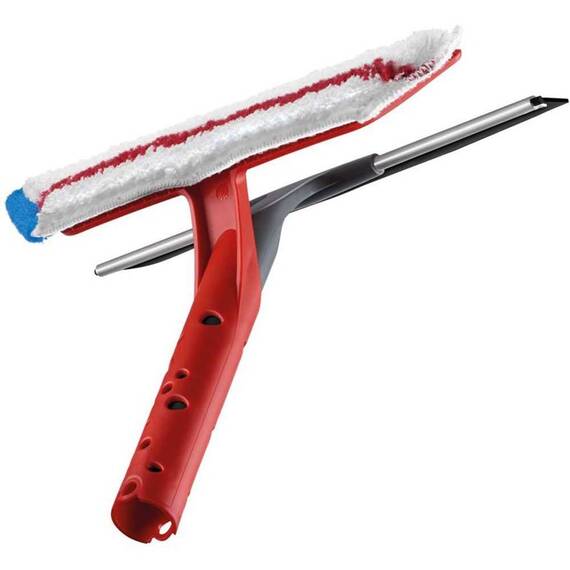 Sistem curatare geamuri Vileda 2in1, plastic, racleta si laveta microfibra, maner telescopic, rosu - 2- Roveli