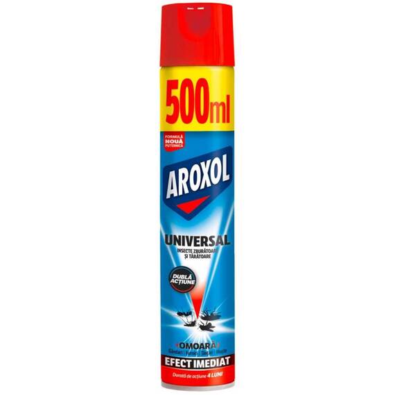 Spray insecticid Aroxol, insecte zburatoare si taratoare, dubla actiune, 500 ml - - Roveli