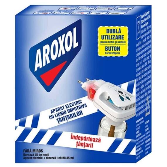 Aparat electric Aroxol, plastic, anti tantari, rezerva lichida, 45 nopti, 35 ml - - Roveli