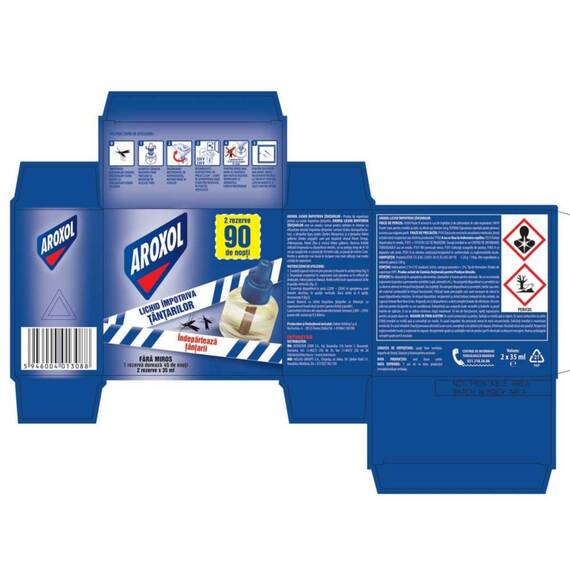 Rezerva lichida Aroxol, anti tantari, 2 bucati, 90 nopti, incolor albastru - 2- Roveli