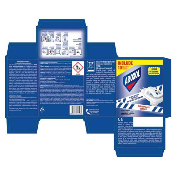 Aparat electric Aroxol, plastic, anti tantari, 10 pastile incluse, alb si albastru - 2- Roveli