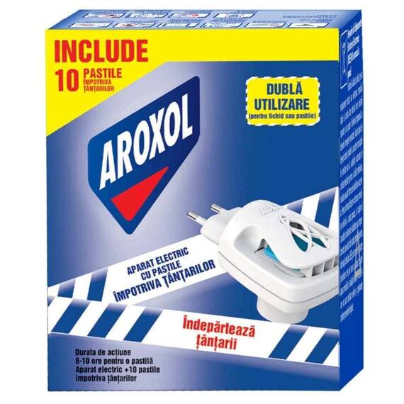 Aparat electric Aroxol, plastic, anti tantari, 10 pastile incluse, alb si albastru - - Roveli
