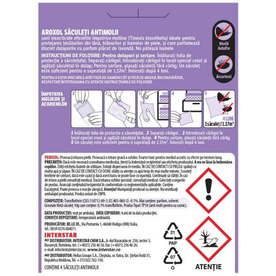 Saculeti anti molii, lavanda, protectie haine, 4 buc, mov - 2- Roveli