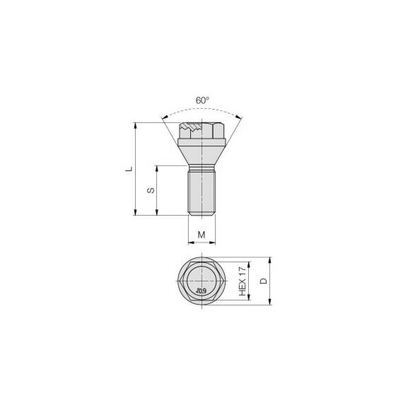 Prezon janta auto M12x1.5 26mm cap scurt cap cheie 17 con drept Cod: B203 - 2- Roveli