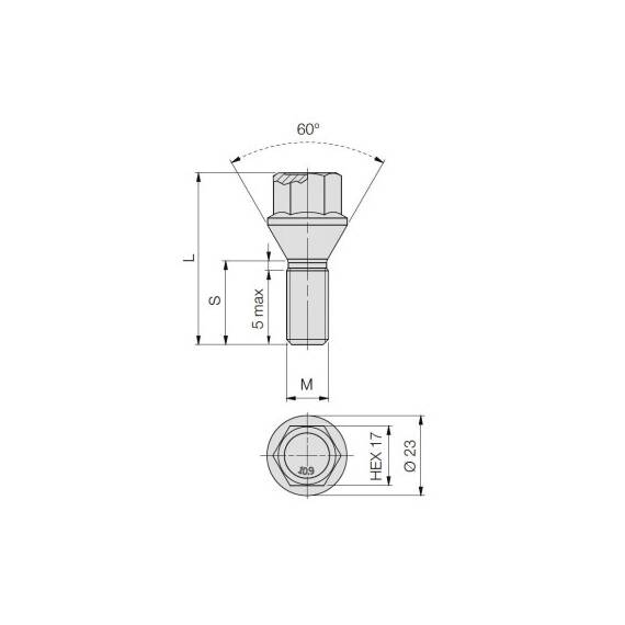 Prezon janta auto M12x1.25 28mm cap cheie 17 con drept  Cod: B127 - 2- Roveli