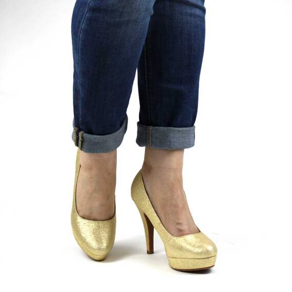 Pantofi eleganti de dama cu platforma,toc inalt si varf rotunjit A8-6-GOLD outlet - 4- Roveli