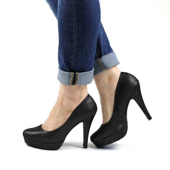 Pantofi eleganti de dama cu platforma,toc inalt si varf rotunjit A8-6-BLACK-OUTLET - - Roveli
