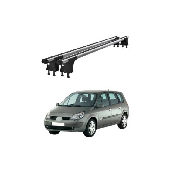 Set bare transversale aluminiu cu prindere in puncte fixe compatibile Renault Grand Scenic II 2003-2008 negre sau argintii Cod: 120101 Kit 201 - - Roveli