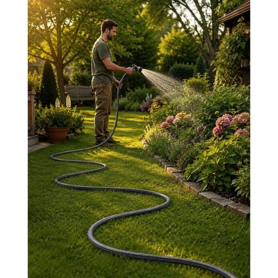 Furtun Gradina Grunman Economic, 3 Straturi PVC, 19 mm 3/4 inch, 20 m, Rezistent UV, Presiune Maxima 20 bar, Temperatura -10 pana la +50 grade C, Flexibil, Durabil, Irigatii Gradina Sera Gazon - 2- Roveli