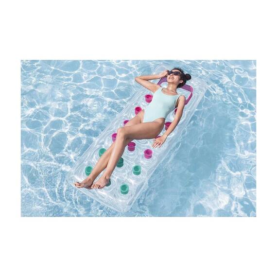 Saltea Gonflabila Plaja Bestway Multicolor, 188x71 cm, PVC, Fereastra Transparenta, Capacitate Maxima 90 kg, Petec Reparatie Inclus, Varsta 14+ - 9- Roveli