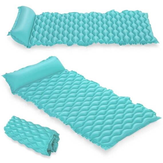Saltea Gonflabila Plaja Bestway, 213x86 cm, PVC, Tetiera Gonflabila, Rulabila, Capacitate Maxima 90 kg, Petec Reparatie Inclus, Varsta 14+, Turcoaz - - Roveli
