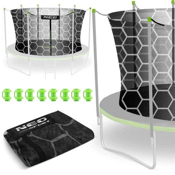 Plasa Protectie Interioara Trambulina Neo-Sport, 374 cm 12ft, 8 Stalpi, Polietilena Rezistenta, Inaltime 180 cm, Intrare Fermoar cu Cleme, Montaj Rapid, Accesoriu Trambulina Gradina, Negru - 2- Roveli