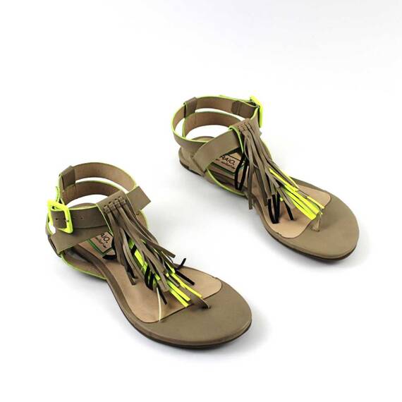 ​Sandale casual de dama , cu franjuri multicolori L03006-STONE - 2- Roveli