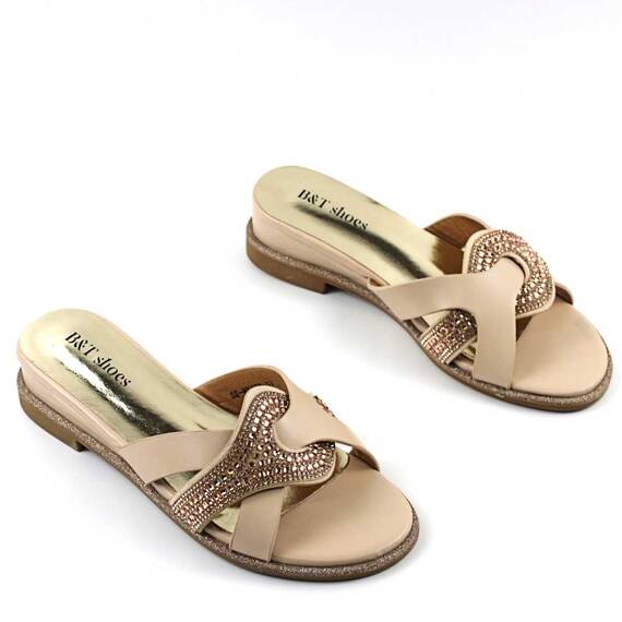 ​Papuci casual de dama , cu accesorii stralucitoare SSWD182-BEIGE, Culoare (12): BEJ/AURIU, Marime (12): 37 - 2- Roveli