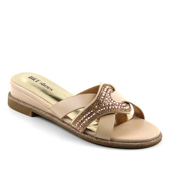 ​Papuci casual de dama , cu accesorii stralucitoare SSWD182-BEIGE, Culoare (12): BEJ/AURIU, Marime (12): 37 - - Roveli