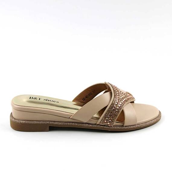 ​Papuci casual de dama , cu accesorii stralucitoare SSWD182-BEIGE, Culoare (12): BEJ/AURIU, Marime (12): 37 - 3- Roveli
