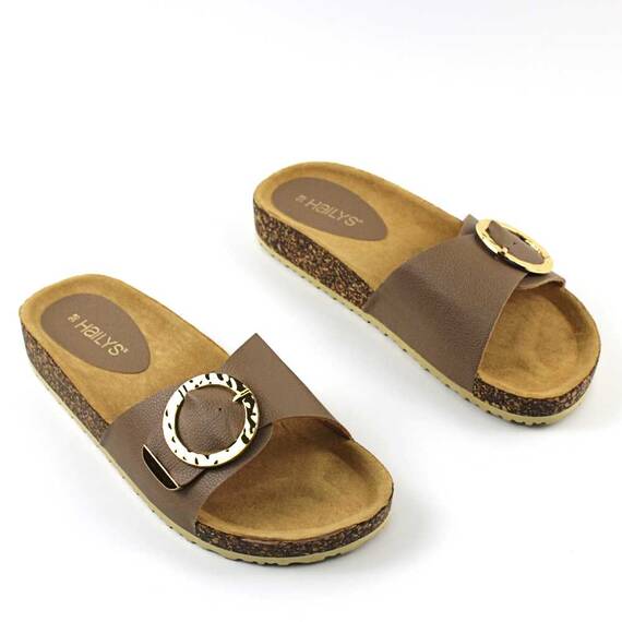 ​Papuci casual de dama , cu catarama aurie FB2009-BEIGE, Culoare (12): Bej, Marime (12): 38* - 2- Roveli