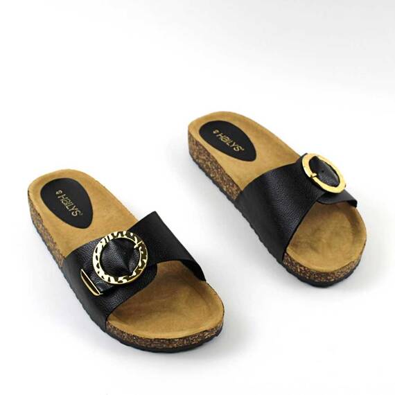 ​Papuci casual de dama , cu catarama aurie FB2009-BLACK, Culoare (12): Negru, Marime (12): 40* - 2- Roveli