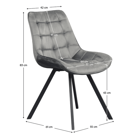 Scaun de sufragerie, tesatura Velvet gri inchis/negru, SAMIRA - 10- Roveli